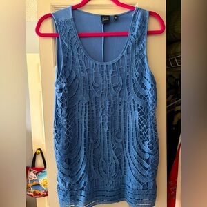 Saks Fifth Avenue Blue soft jersey with cotton crochet front tank top